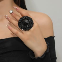 Bands Unique Boho Crystal Stone Ring Big Round Rings For Women Vintage Female Wedding Party Jewellery Birthday Gift 2023 New Fashion