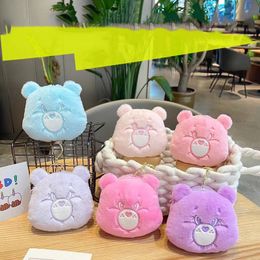 Cute Rainbow Bear Plush Zero Wallet Portable Earphone Bag Card Storage Bag Keychain Doll Pendant