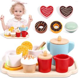 Decorative Figurines 21Pcs Wooden Tea Set For Kids Simulation Afternoon Kit Creative Role Play Party Toy Interactive Children