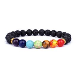 Strands New Lava 7 Chakra Bracelets & Bangles Yoga Balance Beads Buddha Prayer Elastic Bracelet Men Natural Stone Jewelry Gifts pulseira