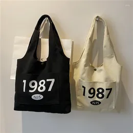 Shopping Bags Women Vintage Shoulder Bag Femals Causal Letters Print Canvas Tote Large Cotton Cloth Shopper Ladies Handbag Books