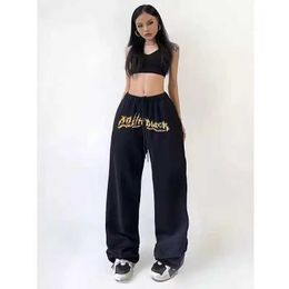 Women's Jeans Hippie Jogger Pants Women Hip-hop Jazz Sweatpants Women Baggy Pants High Waist Letter Wide Leg Trousers Womens Sports Pants Y240422