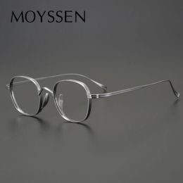 Lenses Moyssen Brand Design Retro Handmade Pure Titanium Eyeglasses Men Optical Prescription Glasses Frame Women Round Lenses Eyewear