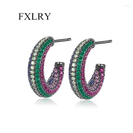 Hoop Earrings FXLRY French Retro Glamorous Multicolor Gun Plated Black Zircon Earring For Women Big Luxury Jewelry