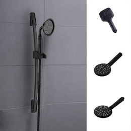 Bathroom Shower Sets Matte black bathroom shower pole sliding adjustable wall mounted with bracket gloves T240422