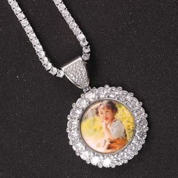 Frame Pendant DIY Private Couple Photo Commemorative Round Zircon Solid Hip Hop Necklace