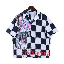 amirism t shirt Summer Mens Wear Collection Personalized Devil Plaid Shirt Print Mens Casual Loose Short Sleeve