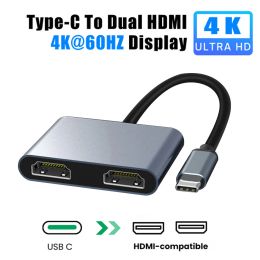 Hubs 2 Port USB C Hub TypeC to Dual HDMIcompatible Adapter 4K 60Hz Dual Screen Expansion 4 in 1 USB Expander For Laptop Phone PC