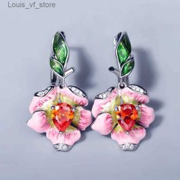 Dangle Chandelier 2020 High quality Water Drop Pear Shape Earring 925 silver Ruby Enamel Pink Epoxy Earrings for women Jewellery gift H240423