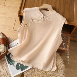 Women's Blouses Cotton Disk Buckle Collar Sleeveless Shirt Female Summer Korean Version Of The Loose Temperament Casual Undershirt Tops