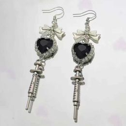 Charm Y2K Accessories Bling Crystal Heart Earrings Kawaii Jewellery Bow Needle Drop Earrings Women Harajuku Earring Charm Korean Fashion Y240423