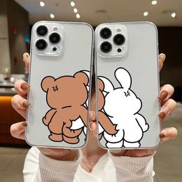 Cell Phone Bumpers Funny Bear Bunny Couple Phone Case For iphone 15 14 13 12 11 XS Pro Max Mini X XR 6 7 8 Plus SE20 Soft Silicone Transparent Capa Y240423