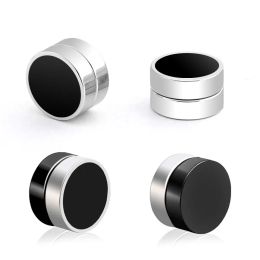 Earrings Trendy Titanium Steel Magnet Single Ear Clips For Men Women Without Piercing Black Round Cake Earrings Stainless Steel Jewellery