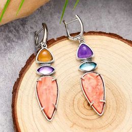 Charm Vintage Design Oval Droplet Geometry Yellow Orange Stone Drop Earrings for Women Daily Accessories Wedding Party Jewellery Gifts Y240423