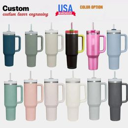 1pc US stock New Quencher H2.0 40oz Stainless Steel Tumblers Cups With Silicone Handle Lid and Straw 2nd Generation Car Mugs Vacuum Insulated Water Bottles GG423