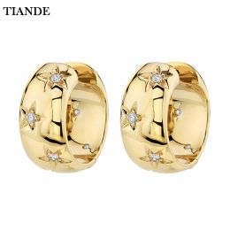 Earrings TIANDE Gold Colour Big Hoop Earrings for Women Fine Zircon Star Round Circle Piercing Earrings Fashion Party Jewellery Accessories