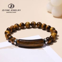 Strands JD Natural Stone Yellow Tiger Eye Rectangle Bar Charm Bead Bracelets Women Reiki Healing Handmade Bangles Couples Jewellery Gift