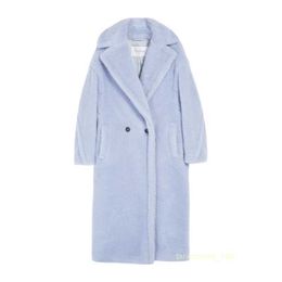 Women's Coat Cashmere Coat Luxury Coat MAX Maras New Womens Luxury Warm Sky Blue Camel Wool Loose Fur Coat