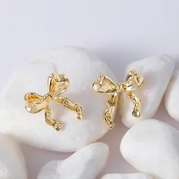 Stud Earrings Gold Silver Bow Ribbon Christmas Year 2024 Gifts Women Sterling 925 Fine Jewellery Accessories