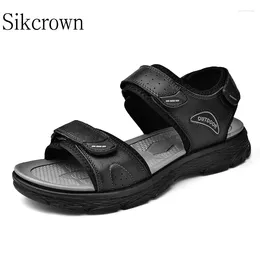 Casual Shoes Mens Genuine Leather Sandals For Men Summer Black Outdoor Lightweight Soft Sole Hiking Trekking Beach Slippers Shoe