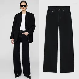 Women's Jeans Women Fashion Washed Casual Black Denim High Waist Slightly Wide Leg Long Pants