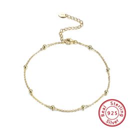 Anklets KISS MANDY Pure 925 Silver Ankle Chain 14K Gold Plated Ball Design Glittering Extension Thin Anklet For Girls Daily SA05