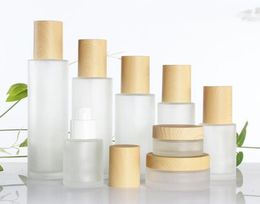 30ml 40ml 60ml 80ml 100ml Frosted Glass Cosmetic Jar Bottle Face Cream Pot Lotion Spray Pump Bottles with Plastic Imitation Bamboo8246581