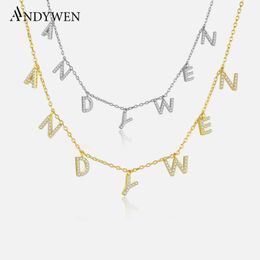 ANDYWEN 925 Sterling Silver Gold Personalised Name Pendant Necklace Alpahbet Birthday Gift Valentiens European Initial Jewellery 240409