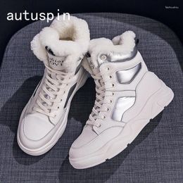 Casual Shoes AUTUSPIN 4cm Women Skateboarding Winter Warm Thick Plush Fashion Platform Ladies High Top Sneakers Female Big Size 35-43