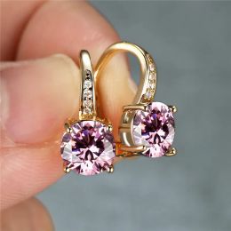 Earrings Dainty Gold Color Wedding Earrings Classic Round Zircon Hoop Earrings Mystic Rainbow Crystal Stone Earrings For Women Party Gift