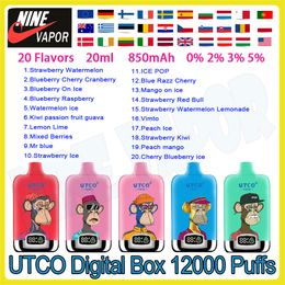 Original UTCO Digital Box 12000 Puff Disposable E Cigarettes 0.8ohm Mesh Coil 20ml Pod Battery Rechargeable 0% 2% 3% 5% Puffs 12K Vape Pen