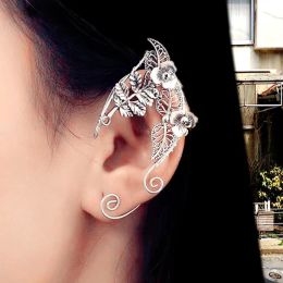 Earrings 1 Piece Vintage Flower Ear Cuffs Earring For Women Hand Woven Hollow Metal Leaf No Piercing Elf Ear Clip On Earrings