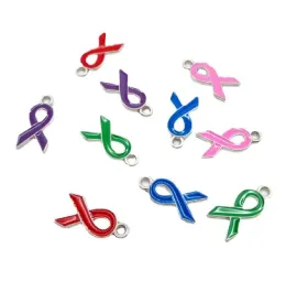 Strands New 50PCS Breast Cancer Awareness Pink Blue Purple Green Red Ribbon Dangle Charms For DIY Bracelet & Necklace Jewellery Making