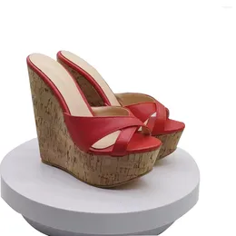 Slippers DIZHUANG Shoes Fashion Women's High Heeled Slippers. About 15 Cm Heel Height. Artificial Leather. Wedges Slippers.34-46