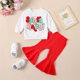 Clothing Sets Born Infant Children Baby Girls Christmas Outfits Letter Print Shirt Red Flared Pants Fall Winter Clothes Set