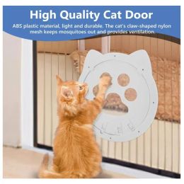 Cages Cat Door with Paw Print, Security Cover and Magnetic Flap for Interior and Exterior Doors, ABS Pet Door Installed to Net