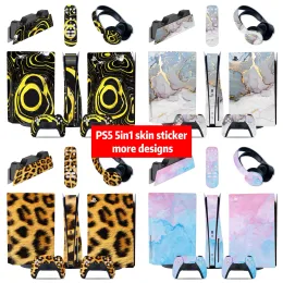 Stickers Marlecolor 5 in 1 Full Set Skin For PS5 Disk Console Sticker Decal For Playtation 5 Controller & Charge Stand & Headset & Remote