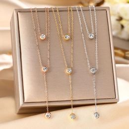 Choker 316L Stainless Steel Simple Double Layer Zircon Pendant Necklace For Women Girl Neck Chain Jewellery Holiday Gift Collar