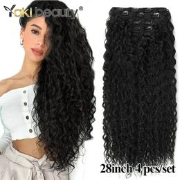 28 Synthetic Kinky Curly Clipin Hair s Super Long Water Wave Clip In 160200grams 4 Pcs Full Head Pieces 240410