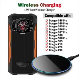 Chargers Qi 15W Fast Wireless Charging for Doogee S98 S99 S100 S95 S97 S88 S89 Pro Rugged Phone Wireless Charger for Doogee V10 V20 V30
