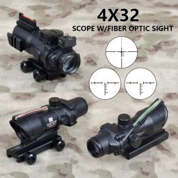 Scopes ACOG 4X32 1x32 Real Fibre Optics Red Dot Illuminated Chevron Glass Etched Reticle Tactical Optical Scope Hunting Optic Sight