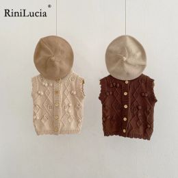 Coats RiniLucia 2022 Autumn New Baby Knitted Vest Infant Girl Sleeveless Coat Toddler Boy Casual Jacket Children Tops Costume