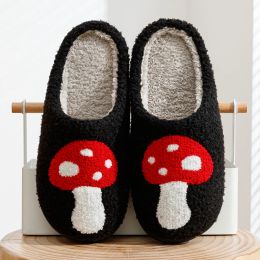 Slippers Black Mushroom Winter Home Women Slippers Cosy Comfortable Style Embroidered agaric Soft Houseshoes Shoes Pantuflas De Mujer