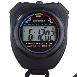 Timers Wholesale Timers Abs Waterproof Digital Timer Professional Handheld Lcd Chronograph Sports Stopwatch Stop Watch With String Dro Dhe8M