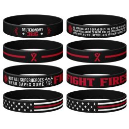 Bracelets 300pcs Firefighters Thin Red Line American USA Flag Deuteronomy Wristbands Silicone Bracelets