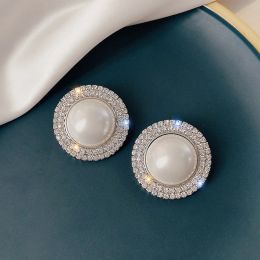 Earrings Fashion Big Clip on Earrings for Women Bijoux Exquisite Pearl Crystal Non Pierced Ear Clips Statement Earrings Jewelry Gifts