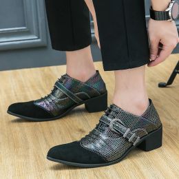 British Style Men Luxury Designers Dress Shoes Oxfords Genuine Leather Italian Formal Shoes Man Party Classic Black High Heel