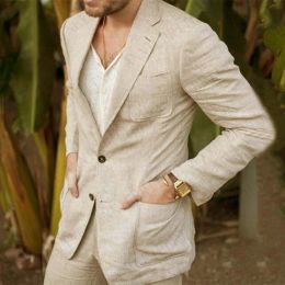 Suits 2023 New Arrived Business Men's Suit Jacket Summer Spring Blazer Two Bottom Breathable Cotton Linen Coat 1 Pieces( Only Jacket )