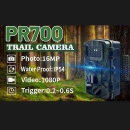 Cameras PR700 Hunting Trailing Camera, Infrared Night Vision Surveillance Trap, IP66 Waterproof, 3Pcs PIR 36MP 1080P, 8Pcs