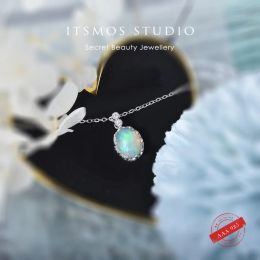 Necklaces ITSMOS Natural Opal s925 Sterling Silver Pendant Necklace Fire Colour Lucky Heart Side Pendant Beautiful Jewellery for Women Gift